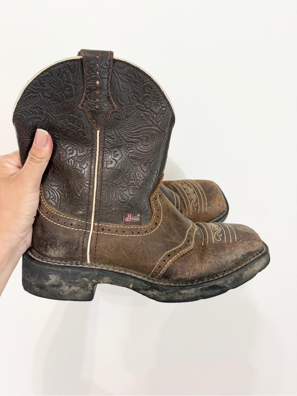 Justin Boots Gypsy Brown Leather Chunky Cowboy Womens 6.5 Western